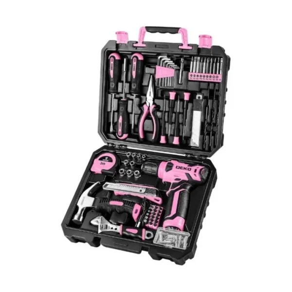 DEKOPRO Drill & Tool Set with 8V Pink Cordless Drill