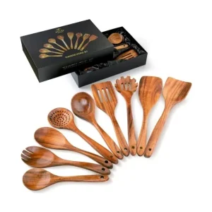 Kitchen 9-Piece Teak Wooden Utensils for Cooking