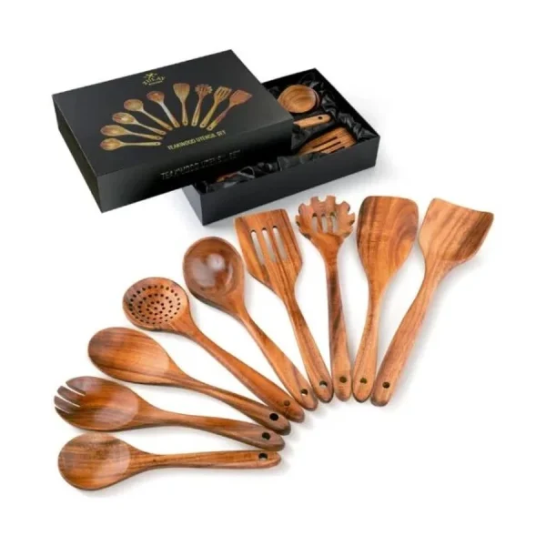 Kitchen 9-Piece Teak Wooden Utensils for Cooking