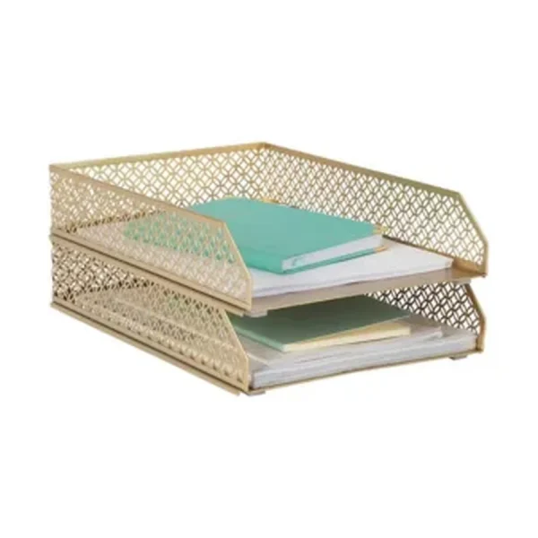 Gold Desk Organizer Stackable Paper Tray