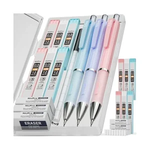 Pastel Mechanical Pencils with 6 tubes HB Lead, Refills and Erasers